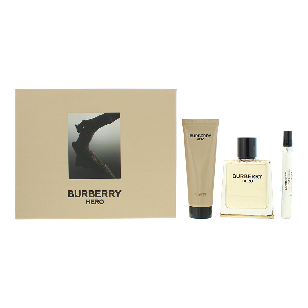Burberry Hero For Men 3 Piece Gift Set: Eau de Toilette 100ml - Shower Gel 75ml - Eau de Toilette 10ml