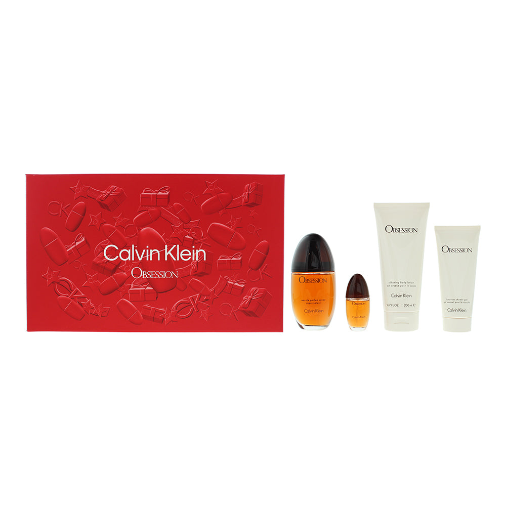 Calvin Klein Obsession 4 Piece Gift Set Eau De Parfum 100ml - Body Lotion 200ml - Eau De Toilette 15ml - Shower Gel 100ml For Women