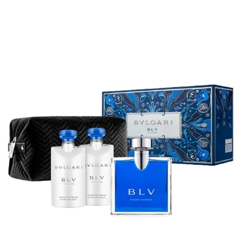 Bvlgari BLV Pour Homme Gift Set 100ml EDT + 2x 75ml Aftershave Balm + Toiletry Bag