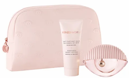 Kenzo World Gift Set 75ml EDT + 75ml Body Lotion + Pouch - Pink Edition