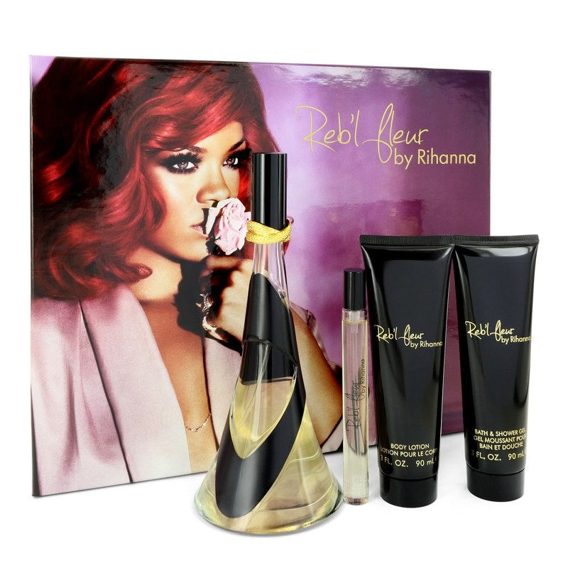 Rihanna Reb'l Fleur Gift Set 100ml EDP + 90ml Body Lotion + 90ml Shower Gel + 10ml Roll-On