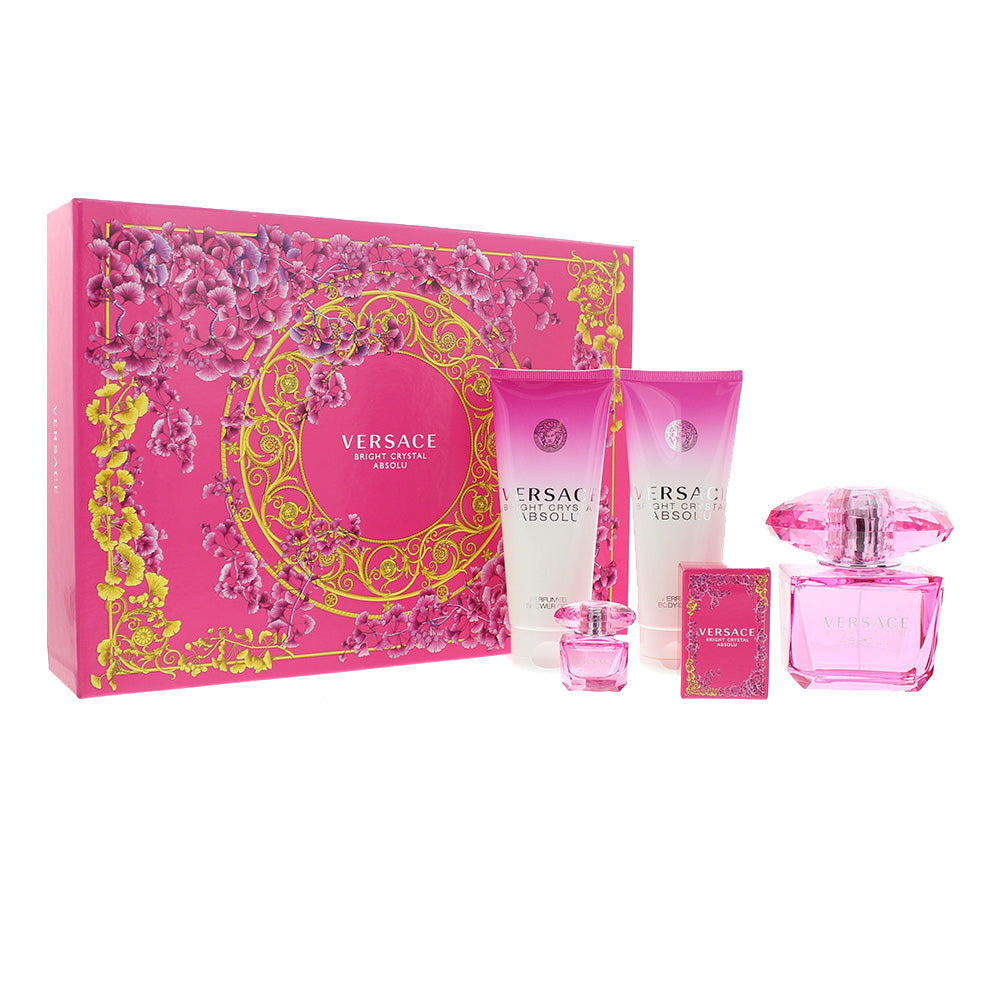 Versace Bright Crystal Absolu 4 Piece Gift Set Eau De Parfum 90ml - Shower Gel 100ml - Body Lotion 100ml - Eau De Parfum 5ml