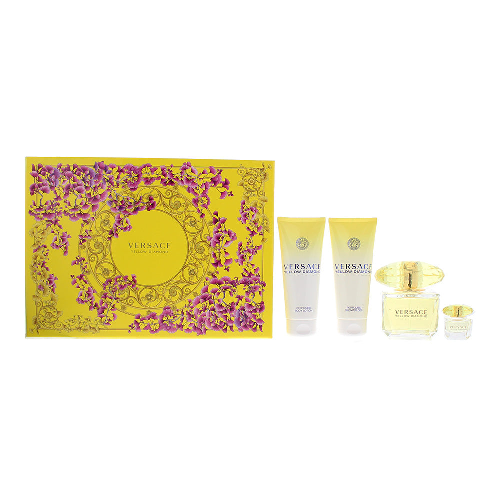 Versace Yellow Diamond 4 Piece Gift Set Eau De Toilette 90ml - Shower Gel 100ml - Body Lotion 100ml - Eau De Toilette 5ml