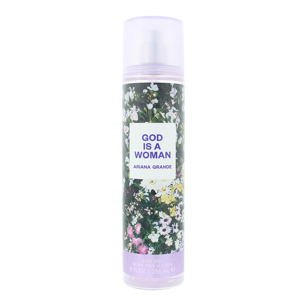 Ariana Grande God Is A Woman Body Mist 236ml in a floral-print bottle with a lavender cap