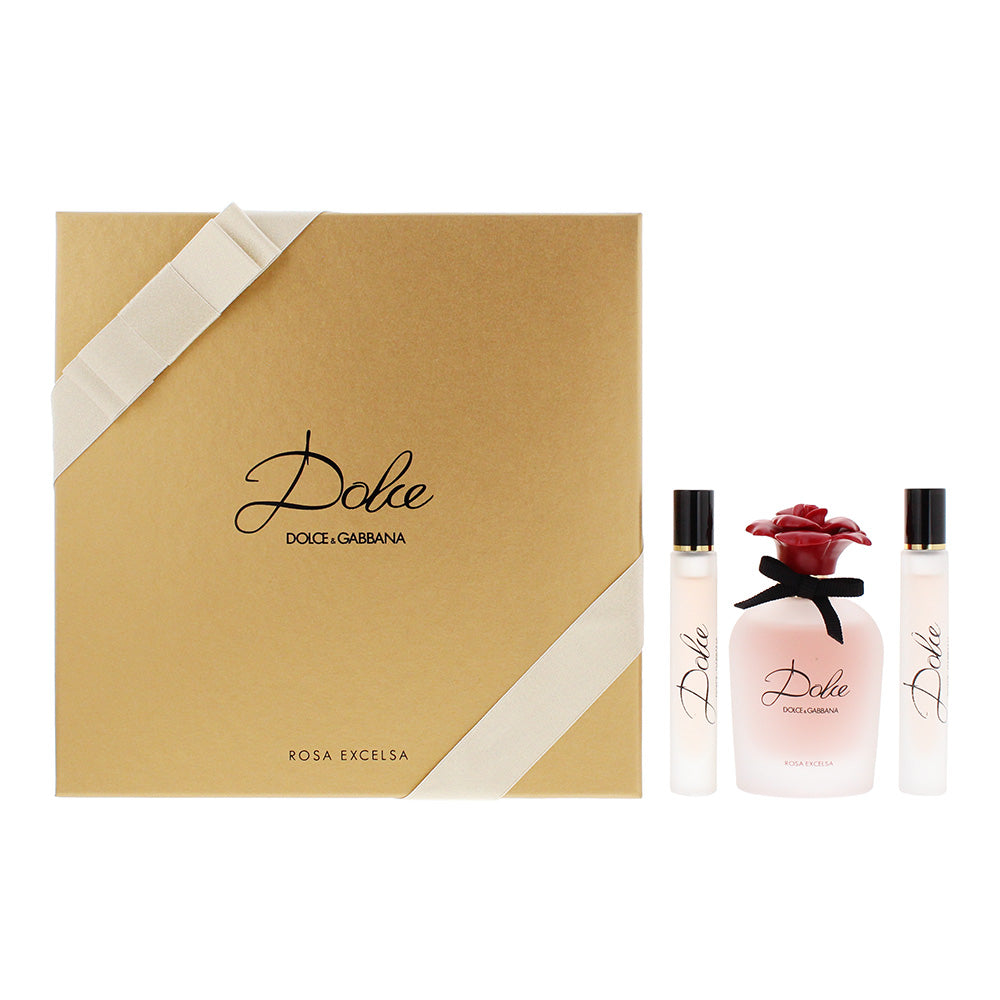 Dolce & Gabbana Dolce Rosa Excelsa three-piece gift set with gold box, 75ml perfume and two 7.4ml perfumes