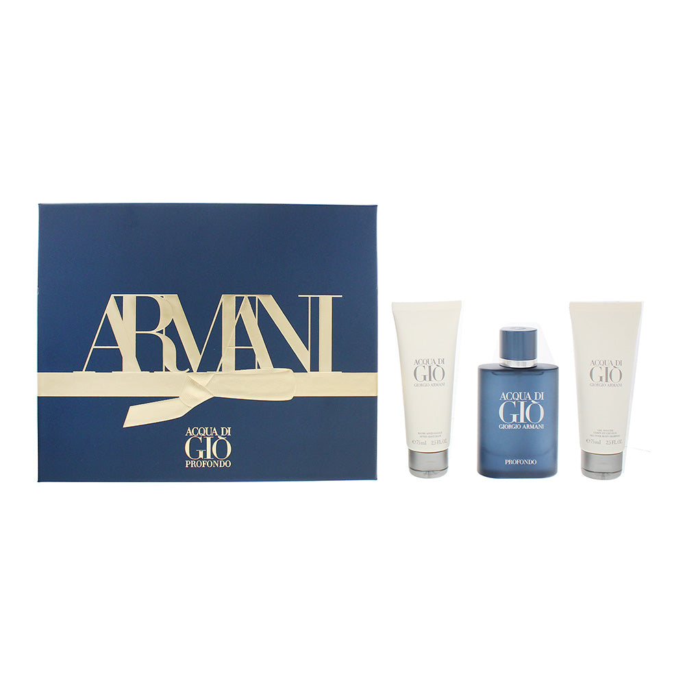 Giorgio Armani Acqua Di Gio Profondo 3 Piece Gift Set Eau De Parfum 75ml - Aftershave Balm 75ml - Shower Gel 75ml