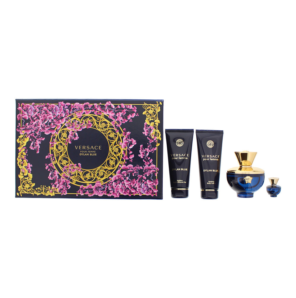 Versace Dylan Blue Pour Femme 4 Piece Gift Set Eau De Parfum 100ml - Shower Gel 100ml - Body Lotion 100ml - Eau De Parfum 5ml