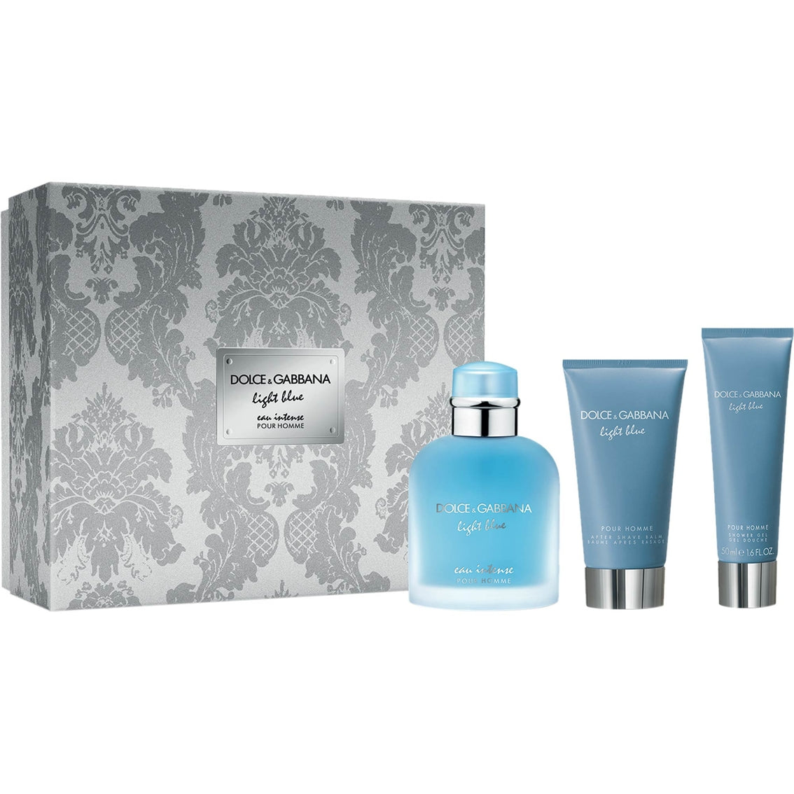 Dolce & Gabbana Light Blue Eau Intense Pour Homme 3 Piece Gift Set Eau De Parfum 100ml - Aftershave Balm 75ml - Shower Gel 50ml
